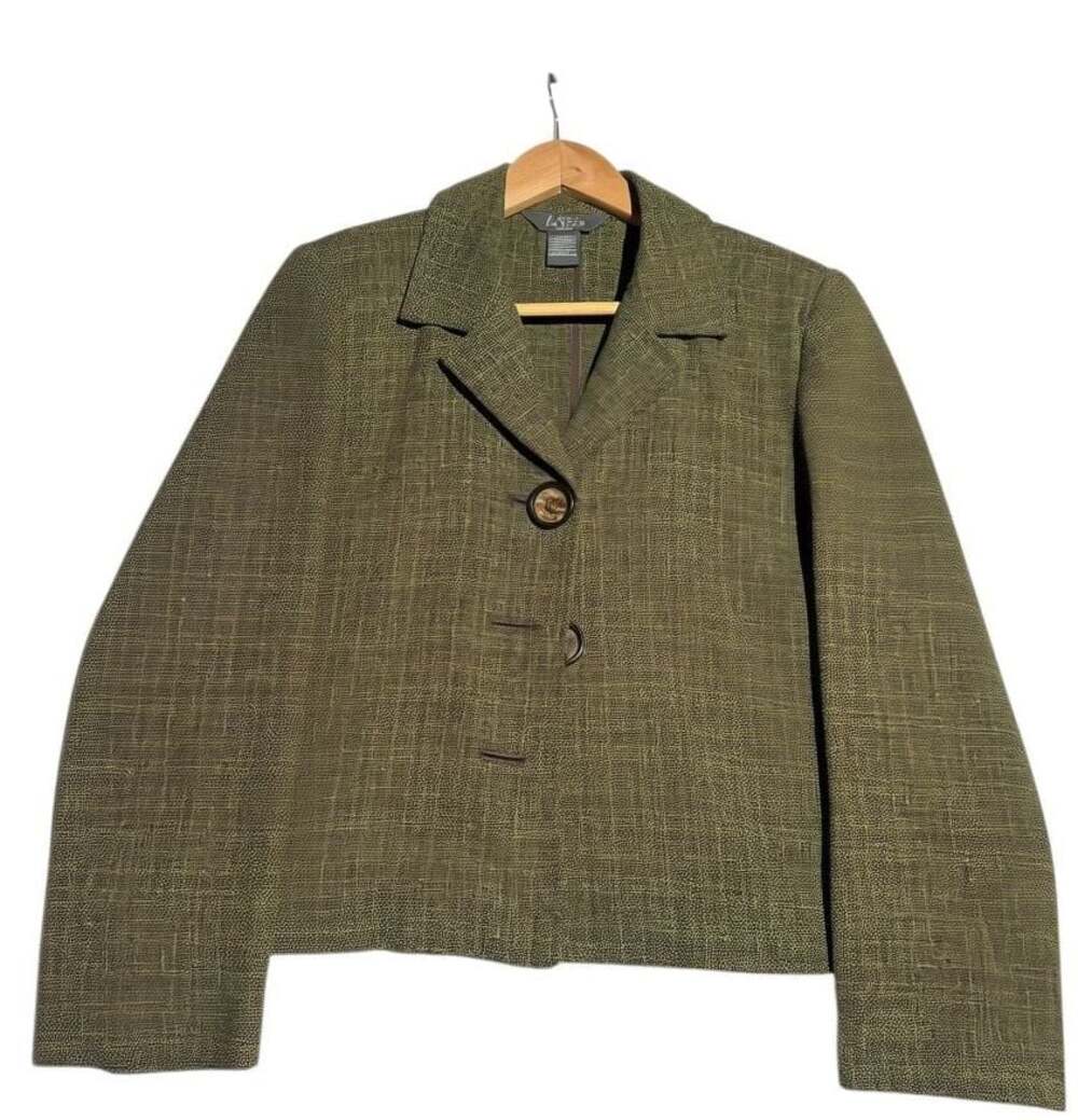 La Vita Petite Olive Green Textured Button Front Blazer Jacket Women's Size PL
